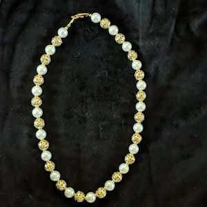 Gold ball and pearl 16"necklace